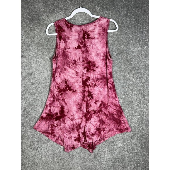 Lock & Love Tunic Top Mini Dress Womens XL Red Tie Dye Scoop Neck‎ Asymmetrical - Picture 2 of 6